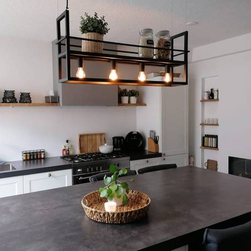 Bild von QAZQA Industrial hanging lamp black with rack 4-light – Cage Rack