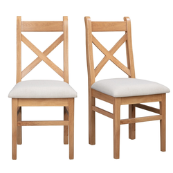 Bild von Set of 2 Solid Oak Dining Chairs with Fabric Seat – Adeline