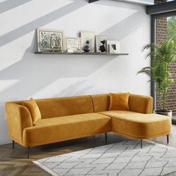 Bild von Mustard Yellow 3 Seater Corner Sofa in Soft Velvet – Cushions Included