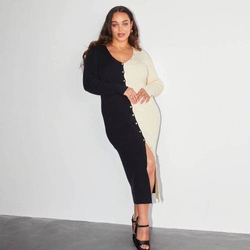 Bild von Never Fully Dressed Black and Cream Clash Rib Midi Dress