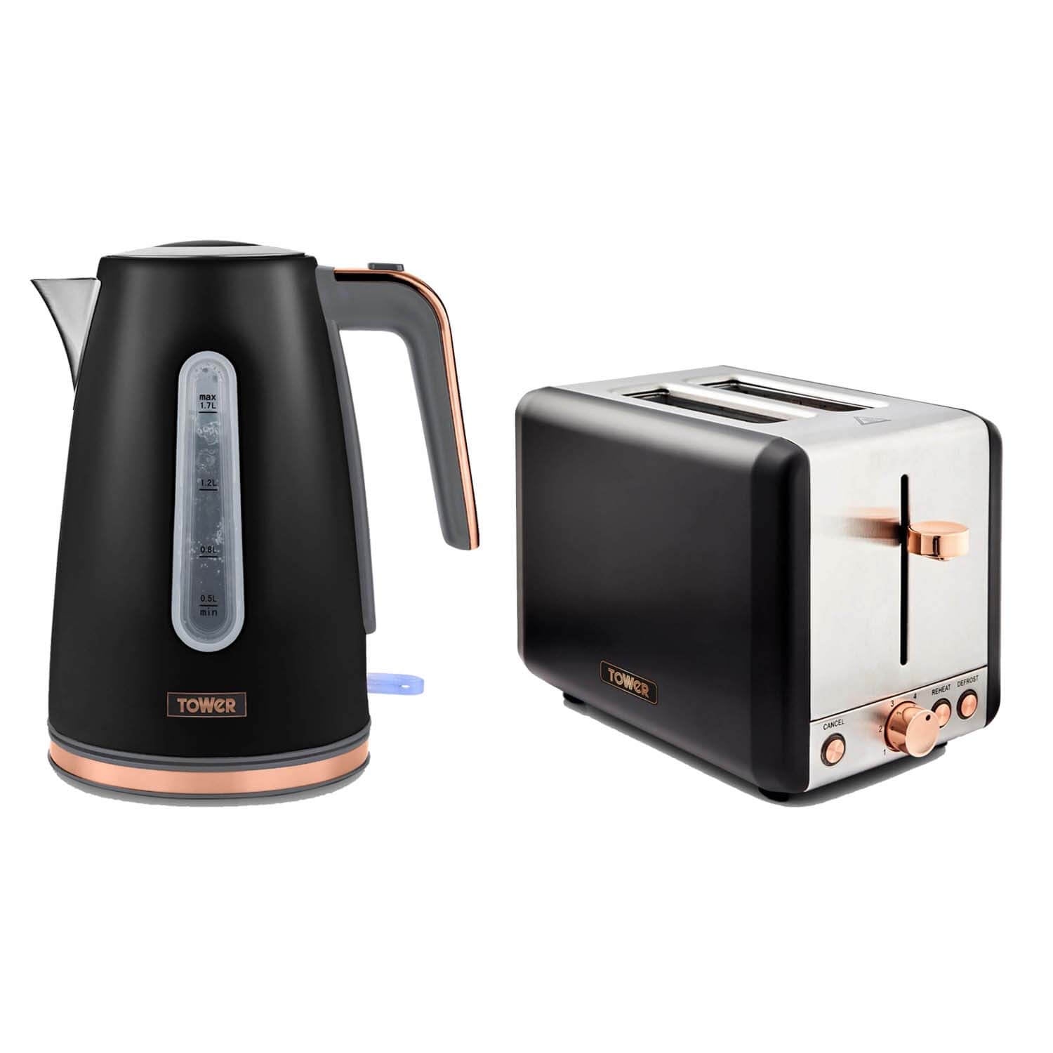 Bild von Tower Cavaletto Jug Kettle & 2 Slice Toaster Set – Black & Rose Gold